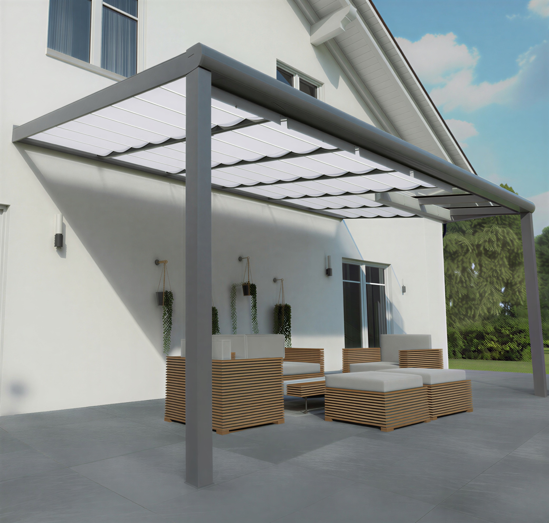 Seilspannmarkise für Terrasse 406×300 cm inkl. Montagematerial