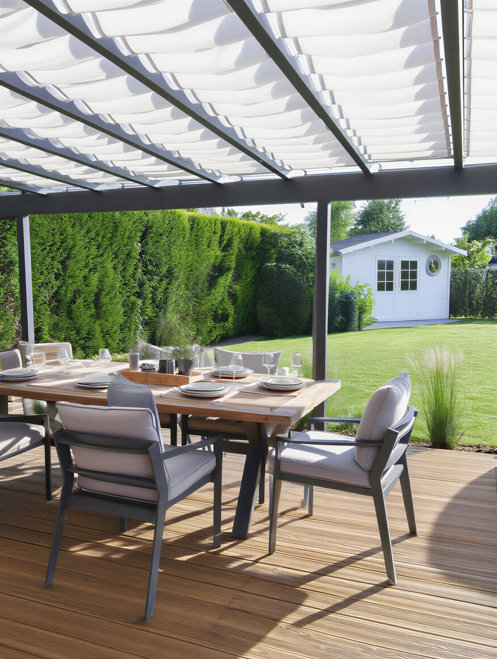 Seilspannmarkise für Terrasse 406×300 cm inkl. Montagematerial