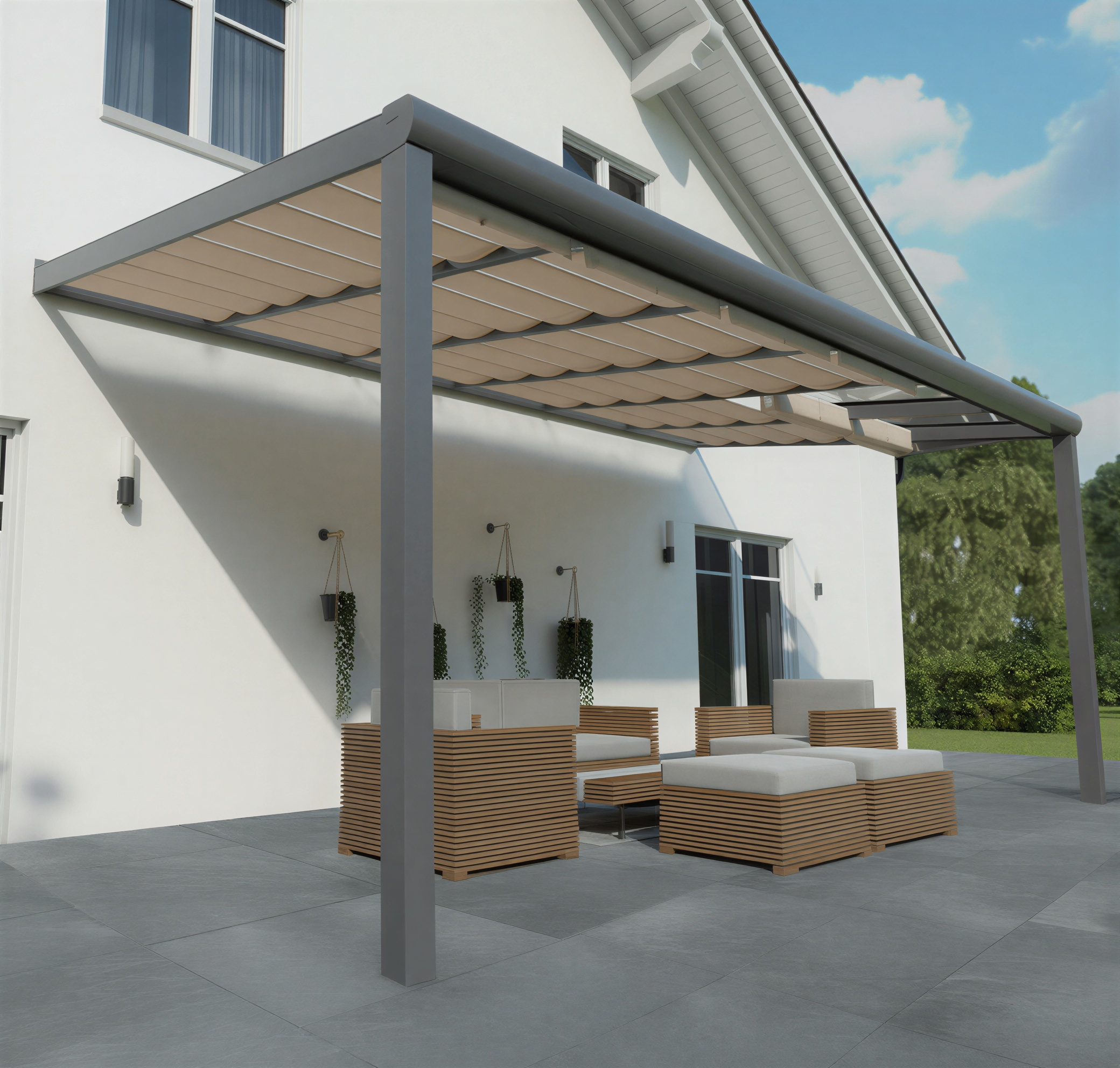 Seilspannmarkise für Terrasse 406×300 cm inkl. Montagematerial